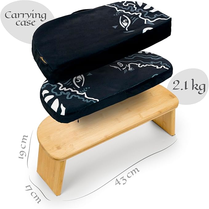 Bamboo Meditation Bench with Cushion - Foldable Bench for Multiple Seating Angles - Kneeling Chair