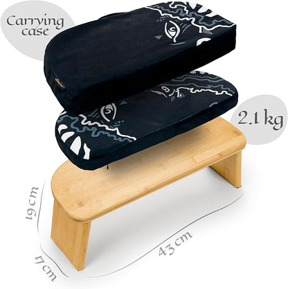 Bamboo Meditation Bench with Cushion - Foldable Bench for Multiple Seating Angles - Kneeling Chair