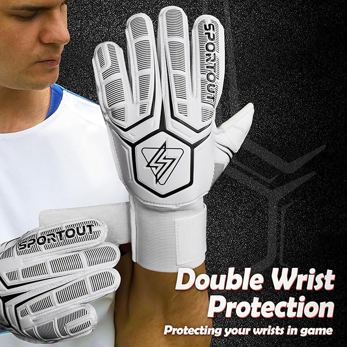 Sportout Goalie Gloves, Goalkeeper Gloves with Finger Protection, Breathable Soccer Goalie Gloves