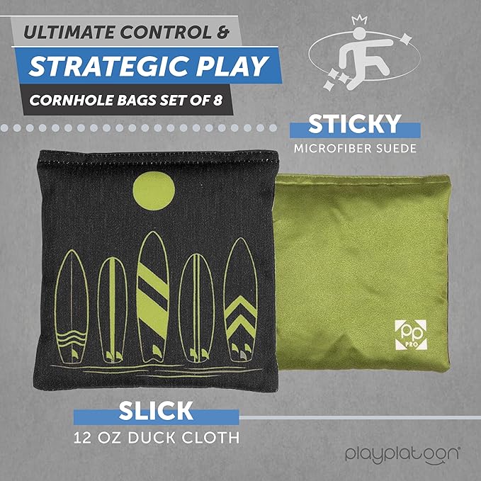 Professional Cornhole Bags - Set of 8 Regulation All Weather Double Sided - Sticky Side/Slick Side