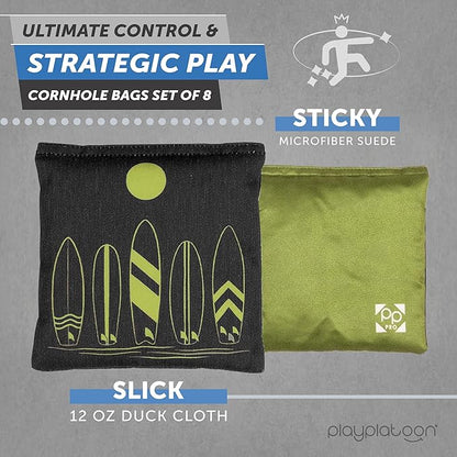 Professional Cornhole Bags - Set of 8 Regulation All Weather Double Sided - Sticky Side/Slick Side