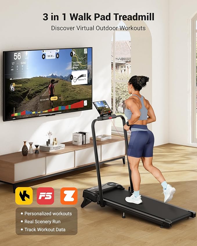 THERUN Walking Pad, 2 in 1 Foldable Treadmills for Home, 2.5HP Under Desk with Handle Bar, 16"