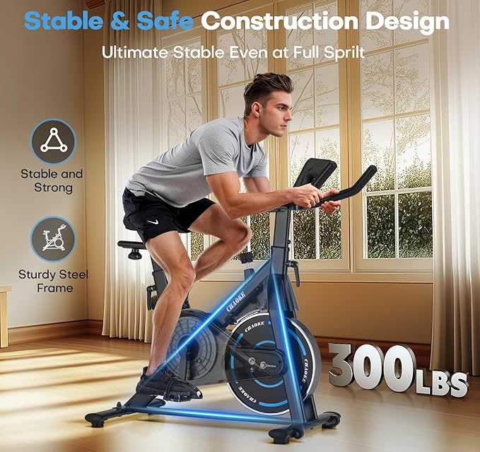 Exercise Bike, CHAOKE Quiet Magnetic Resistance 300LB Capacity Stationary Bike for Home with App