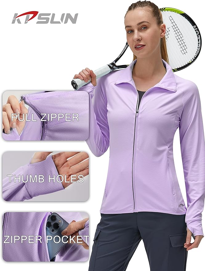 Women's UPF 50+ UV Sun Protection Clothing Long Sleeve Athletic Hiking Shirts Lightweight SPF Zip