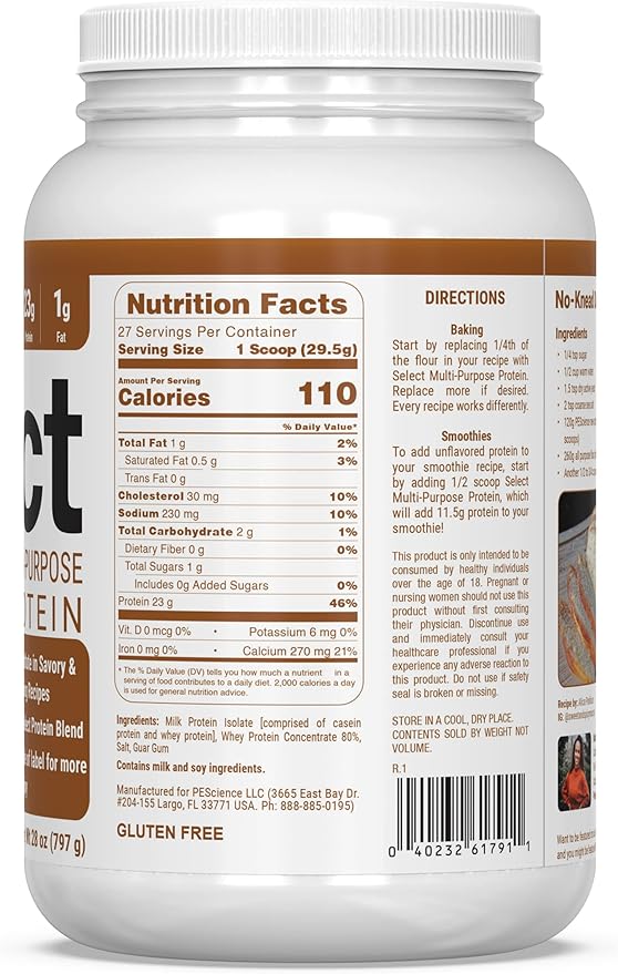 PEScience Select Multi-Purpose Unflavored Protein Powder, Low Carb, Keto Friendly, Gluten Free