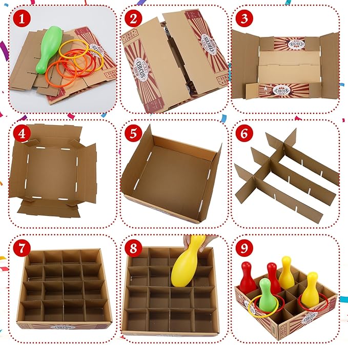Wettarn Carnival Bottle Toss Game Ring Toss Games, Include a Circus Ticket Box 6 Plastic Bottles