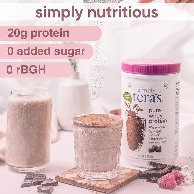 Simply tera's Pure Whey Protein Powder - Dark Chocolate Clean Protein Powder, Grass Fed Whey