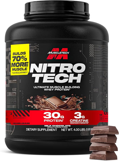 Muscletech Whey Protein Powder (Milk Chocolate, 4 Pound) - Nitro-Tech Ultimate Muscle Building