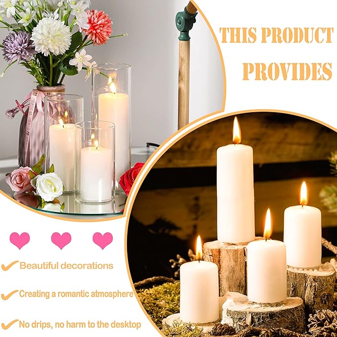 36 Pcs Ivory Pillar Candles Bulk Set，Hurricane Candlesï¼? Different Lengths (12 Each)，Dripless