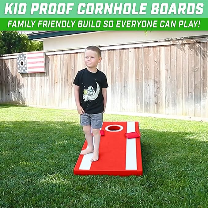 GoSports 4 x 2 ft All Weather Cornhole Boards - American Flag, Red, or Blue - Game Set Includes 8