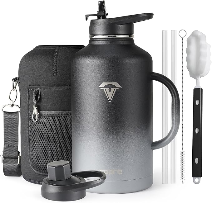 64 oz Insulated Water Bottle with Straw and Lid, Half Gallon Stainless Steel Cup with