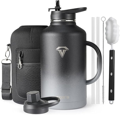 64 oz Insulated Water Bottle with Straw and Lid, Half Gallon Stainless Steel Cup with