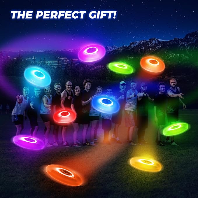 Glow in The Dark LED Flying Disc - 7 Dynamic Modes, 7 Colors, IP65 Waterproof, Perfect Birthday &