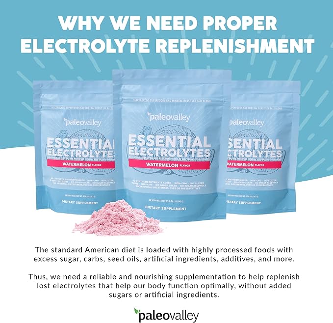 Paleovalley Essential Electrolytes Powder - Full Spectrum Watermelon Electrolyte Powder for