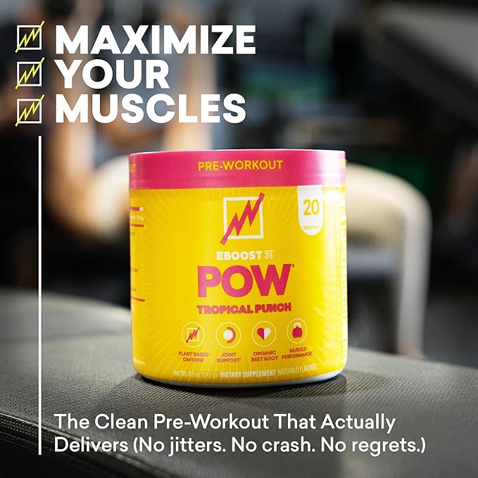 EBOOST POW Natural Pre Workout Powder ??20 Servings - Tropical Punch - A Pre Workout Supplement for