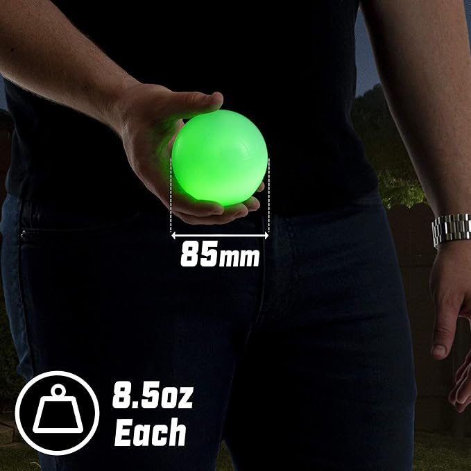 GoSports LED Bocce Ball Game Set - Includes 8 Light Up Bocce Balls, Pallino, Case and Measuring