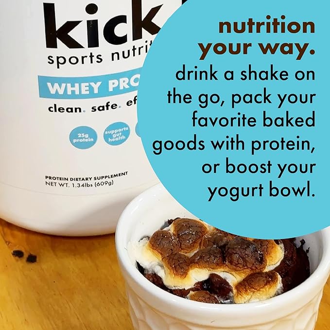 Kick Whey Protein Powder, Chocolate Flavor, 25 G Protein Gluten Free Workout Supplement with Amino