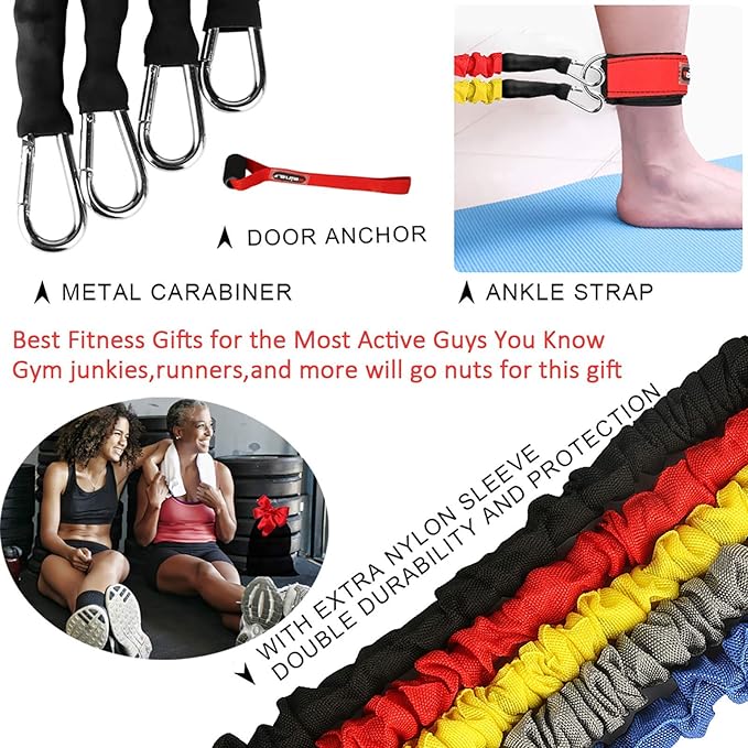 Resistance Bands, 15 Pieces Exercise Elastic Bands Set, 20lbs to 40lbs Resistance Tubes with Heavy