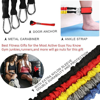 Resistance Bands, 15 Pieces Exercise Elastic Bands Set, 20lbs to 40lbs Resistance Tubes with Heavy