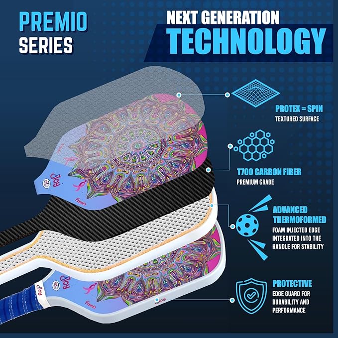 4Joy Pickleball Paddle Premio Series - Thermoformed Premium T700 Carbon Fiber Pickleball Paddless