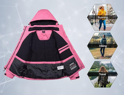Little Donkey Andy Women's Waterproof Hiking Skiing Jacket with Removable Hood, Fleece Lined Winter