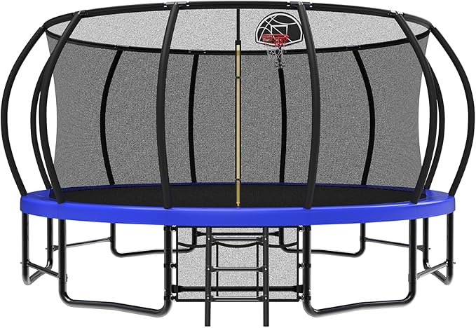 12 14 15 16FT Outdoor Trampolines for Kids and Adults, Pumpkin Trampolin with Curved Poles