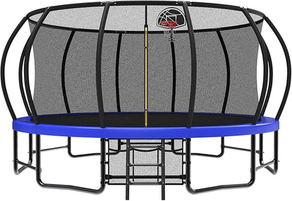12 14 15 16FT Outdoor Trampolines for Kids and Adults, Pumpkin Trampolin with Curved Poles