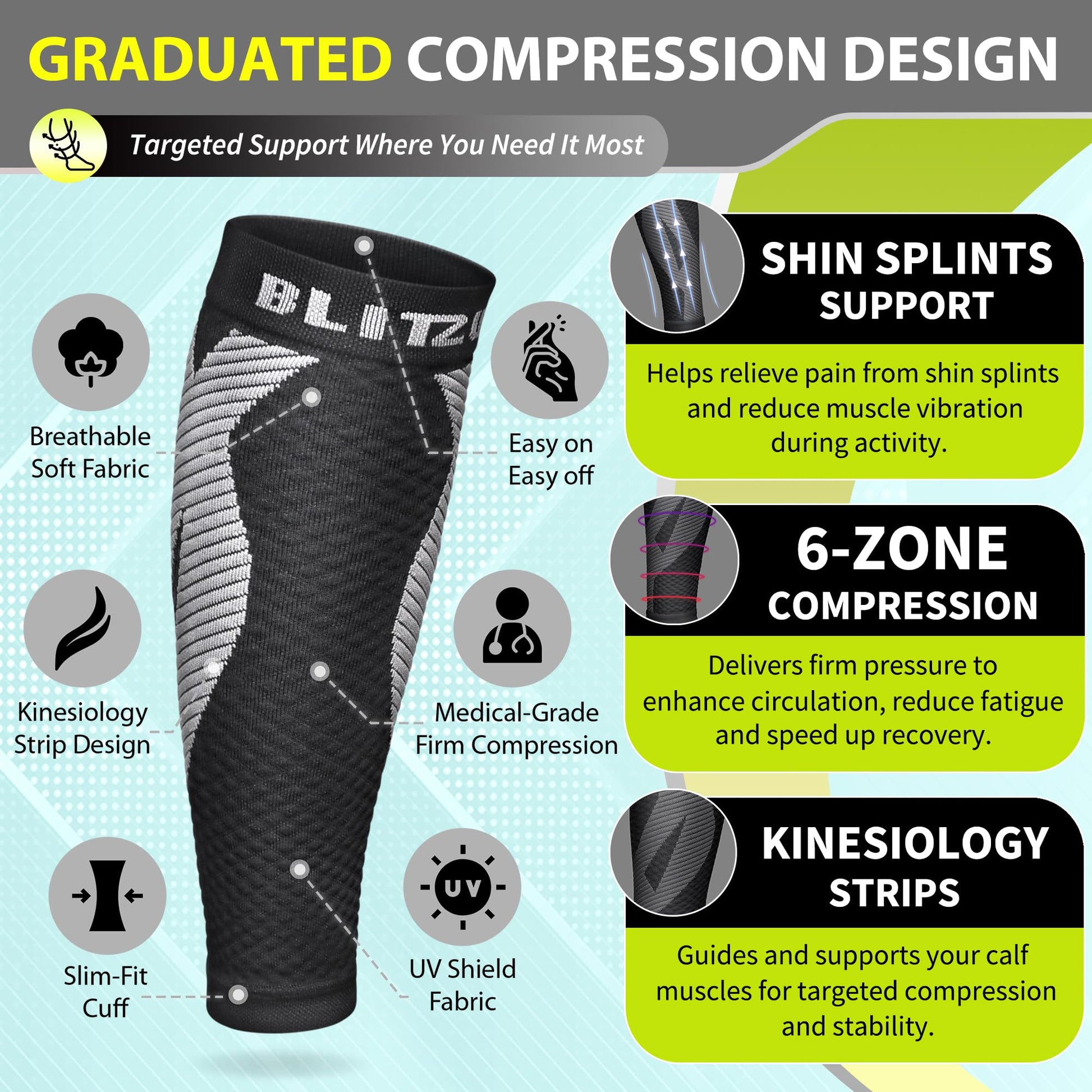 BLITZU Calf Compression Sleeves, Footless Compression Socks for Men & Women