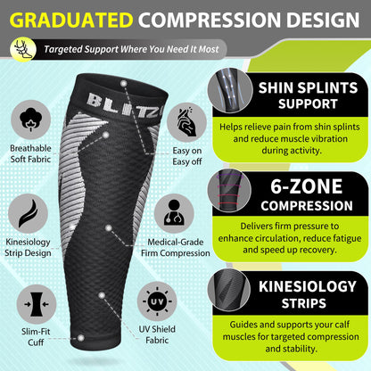 BLITZU Calf Compression Sleeves, Footless Compression Socks for Men & Women