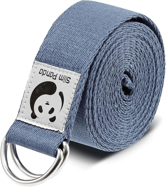 Slim Panda Yoga Strap for Stretching,Cotton Yoga Strap with Adjustable D-Ring Buckle,Non-Elastic