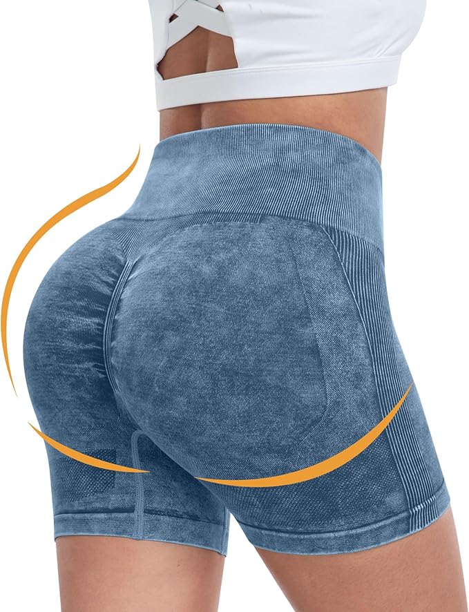 CHRLEISURE Women's 4 Packs Workout Gym Shorts, High Waisted Butt Lifting Scrunch Butt Seamless