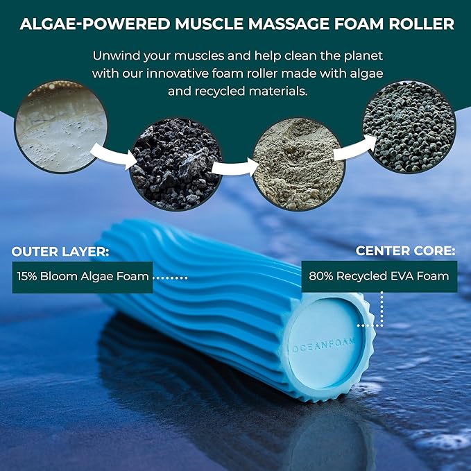 Oceanfoam Ripple Travel Foam Roller (11" x 3.35") Firm Mini Foam Roller for Physical Therapy, Deep