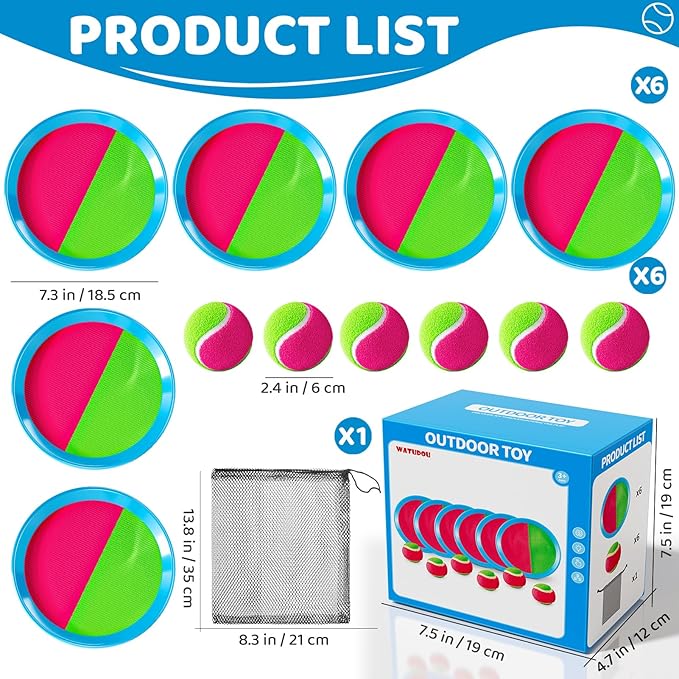 Toss and Catch Ball Game Set, Beach Outdoor Toys for Kids Boys with Paddle, Balls and Storage Bag