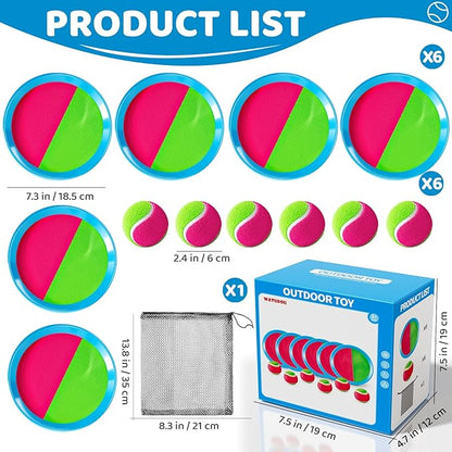 Toss and Catch Ball Game Set, Beach Outdoor Toys for Kids Boys with Paddle, Balls and Storage Bag