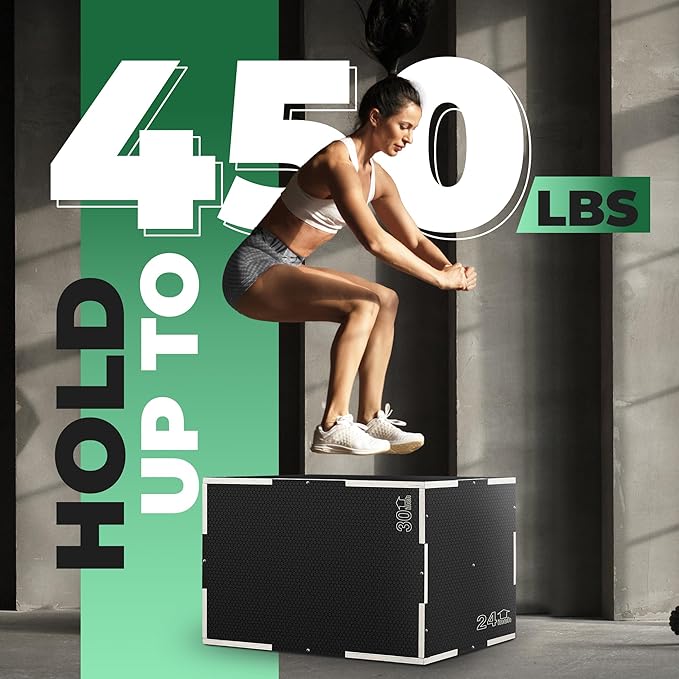 Yes4All 3 in 1 Non-Slip Wooden Plyo Box, Step Up Box for Workout, Plyometric Jump Box for Skipping
