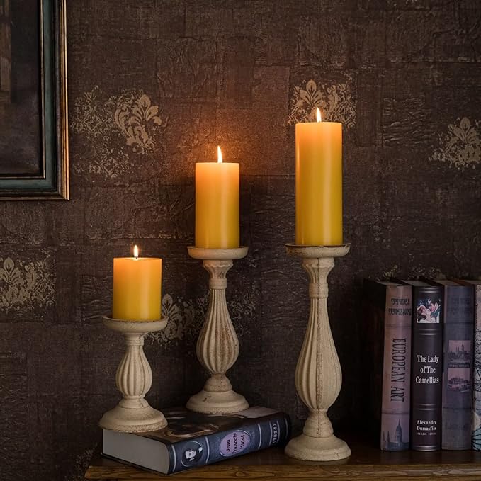 MOZEAL 3" x 4" Hand-Poured Unscented Candle,Dripless Pillar Candle Set of 3,Long Clean
