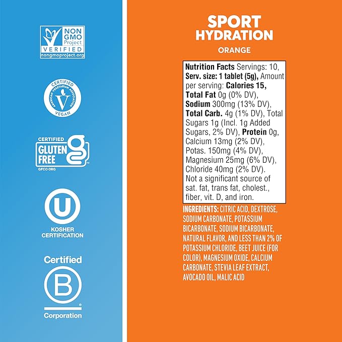 Nuun Sport Electrolyte Tablets with Magnesium, Calcium, Potassium, Chloride & Sodium, Gluten Free &