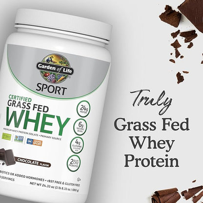Garden of Life Sport Whey Protein Powder Chocolate, Premium Grass Fed Whey Protein Isolate Plus