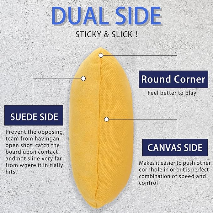 EunHo Dual Sided Cornhole Bags Regulation Set of 8 Professional Cornhole Bean Bags Slick and Stick
