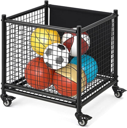 AECOJOY Ball Cart Storage, Rolling Basketball Bin with Wheels for Garage, School, Gym, Sports