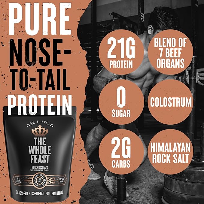 The Fittest Whole Feast Beef Protein Powder - Milk Chocolate - Grass Fed Nose to Tail Carnivore