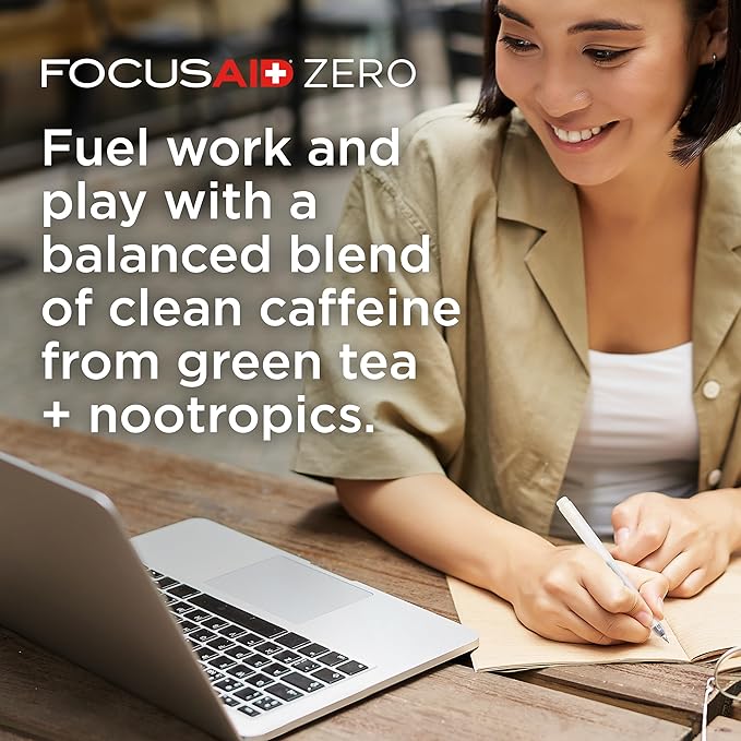 FOCUSAID ZERO SUGAR Nootropics Blend, Alpha-GPC, GABA, 100mg Natural Caffeine from Green Tea, Yerba
