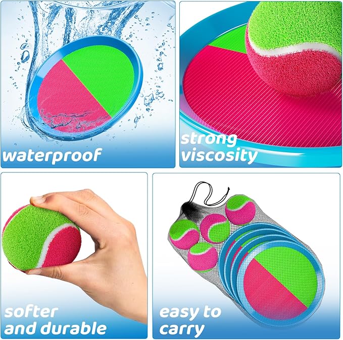 Toss and Catch Ball Game Set, Beach Outdoor Toys for Kids Boys with Paddle, Balls and Storage Bag