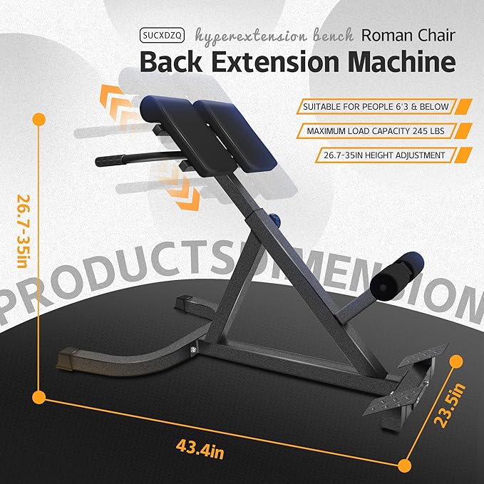 Roman Chair Back Extender - Angle & Height Dual Adjustable Hyperextension Bench for Home Gym