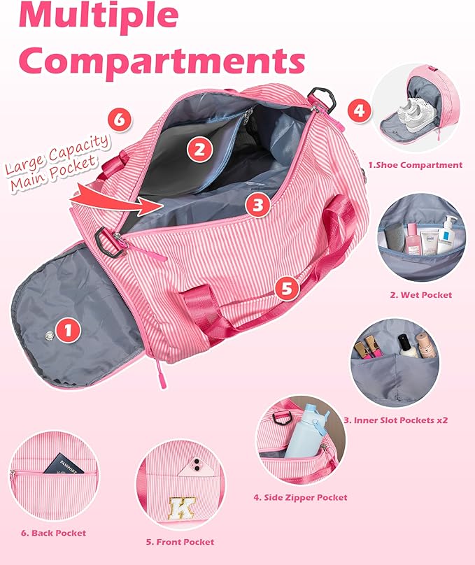 Cheer Up Gifts for Daughter, Girl Gym Bag, Kids Initial Overnight Duffel Bags with Shoe