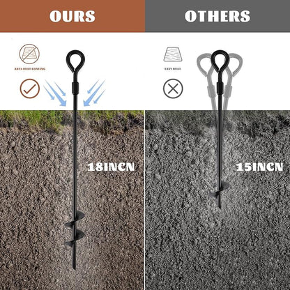 MIXXIDEA18 Inch Ground Anchors Screw in Folding Ring Spiral Metal Ground Stakes Dog Tie Out Stake