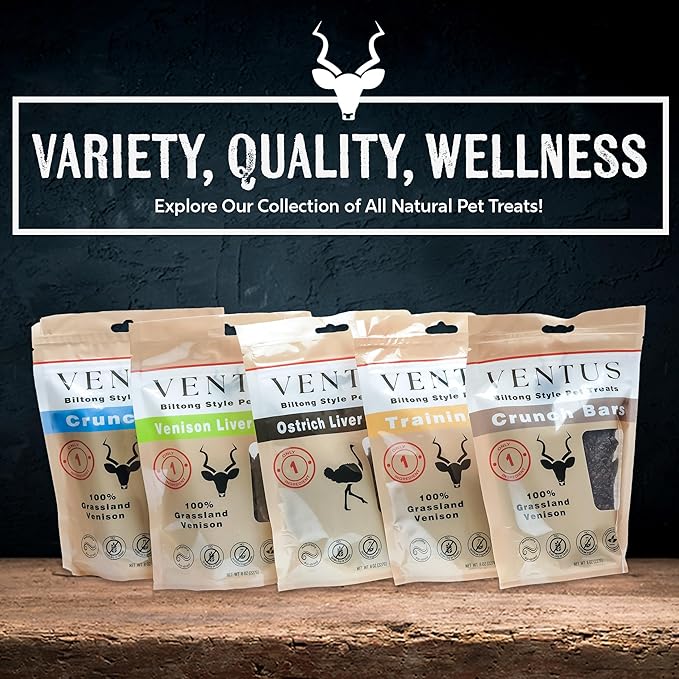 VENTUS Jerky Crunch Bars - Single Ingredient Venison Jerky Dog Training Treats, Healthy Air Dried