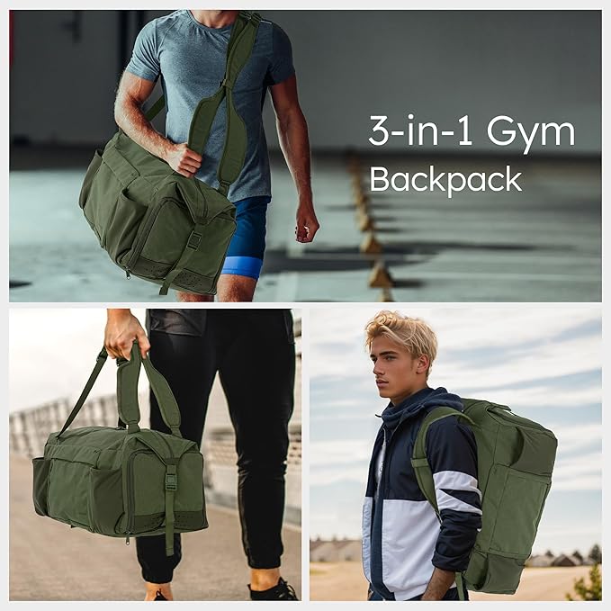 Gym Bag for Men with Shoes Compartment and Wet Pocket Convertible Duffle Bag and Gym Backpack