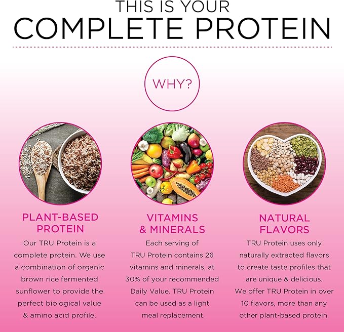 TRU Supplements Plant Based Protein Powder, BCAA, EAA, 20g Vegan Brown Rice & Pea Protein, 100