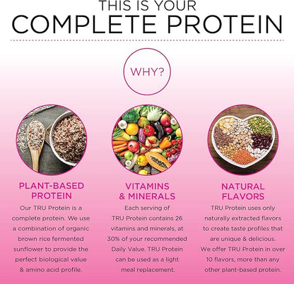 TRU Supplements Plant Based Protein Powder, BCAA, EAA, 20g Vegan Brown Rice & Pea Protein, 100
